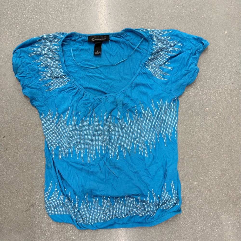 INC International Concepts Turquoise Embellished Blouse